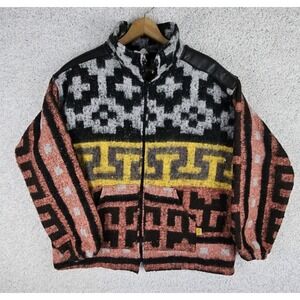 Molina Indian Drawin Jacket Mens Large 38/40 Red Southwestern Aztec Print Zip